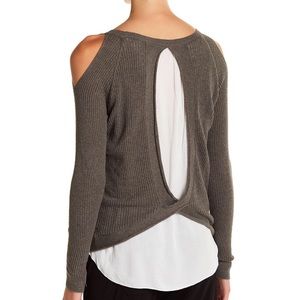 NWT Democracy Cold Shoulder Waffle Knit Sweater